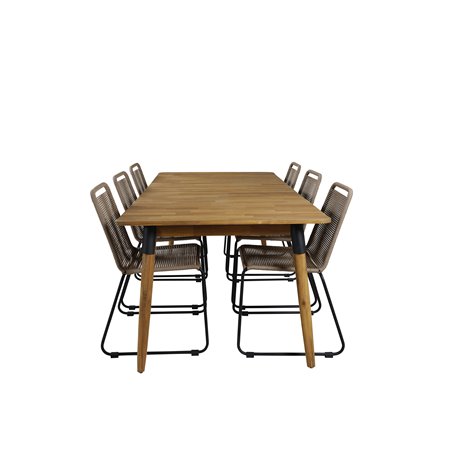 Julian Dining Table - Acasia - 210*100cm, Lindos Stacking Chair - Black Alu / Latte Rope_6