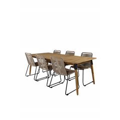 Julian Dining Table - Acasia - 210*100cm, Lindos Stacking Chair - Black Alu / Latte Rope