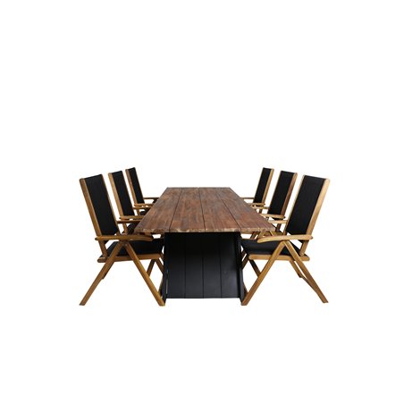 Doory Dining Table - black steel / acacia top in teak look - 250*100cm, Little John foldable Chair - Rope / Acacia_6