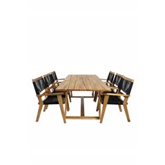 Plankton - Dining Table acacia - 220*100, Peter Stackable Dining Chair - Black Rope / Acacia KD_6