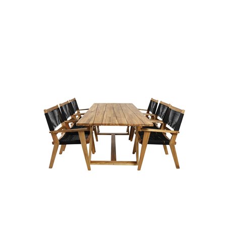 Plankton - Dining Table acacia - 220*100, Peter Stackable Dining Chair - Black Rope / Acacia KD_6