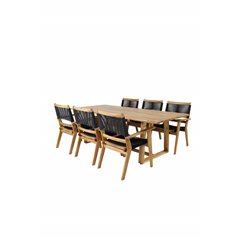 Plankton - Dining Table acacia - 220*100, Peter Stackable Dining Chair - Black Rope / Acacia KD_6