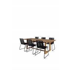 Plankton - Dining Table acacia - 220*100, Lindos Stacking Chair - Black Alu / Black Rope_6