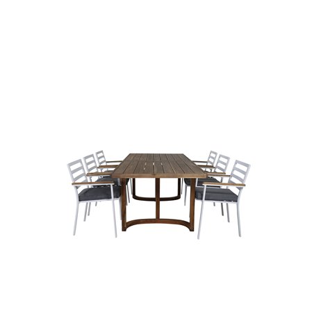 Erica Dining table acacia wire brushed 214*100, Brasilia Karmstol (stapelbar) - Vit Alu / Teak_6