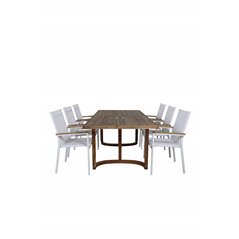 Erica Dining table acacia wire brushed 214*100, Texas Chair  - White/Teak_6