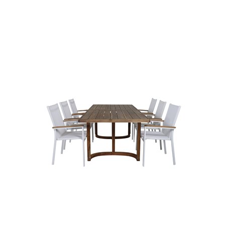 Erica Dining table acacia wire brushed 214*100, Texas Chair  - White/Teak_6