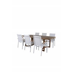 Erica Dining table acacia wire brushed 214*100, Texas Chair  - White/Teak_6