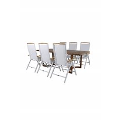 Erica Dining table acacia wire brushed 214*100, Panama 5:pos Chair - White/Teak_6