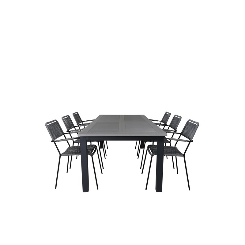 Albany Table - 224/324 - Black/Grey, Lindos Armchair - Black Alu / Grey Rope