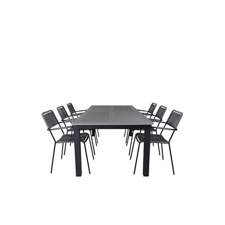 Albany Tabell - 224/324 - Svart / Grå, Lindos Fåtölj - Svart Aluminium / Grå Rep_6