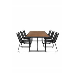 Khung Dining Table - Black Steel / Acacia (teklook) - 200*100cm+Lindos Stacking Chair - Black Alu / Black Rope_6