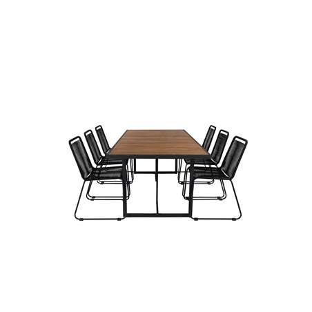 Khung Dining Table - Black Steel / Acacia (teklook) - 200*100cm+Lindos Stacking Chair - Black Alu / Black Rope_6