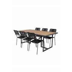 Khung Dining Table - Black Steel / Acacia (teklook) - 200*100cm+Lindos Armchair - Black Alu / Black Rope_6