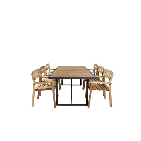 Khung Dining Table - Black Steel / Acacia (teklook) - 200*100cm+ Marion Stackable Armchair