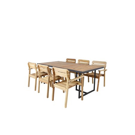 Khung Dining Table - Black Steel / Acacia (teklook) - 200*100cm+ Marion Stackable Armchair