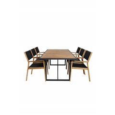 Khung Dining Table - Black Steel / Acacia (teklook) - 200*100cm+Little John Dining Chair - Black Rope / Acacia _6