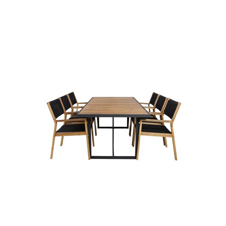 Khung Dining Table - Black Steel / Acacia (teklook) - 200*100cm+Little John Dining Chair - Black Rope / Acacia _6