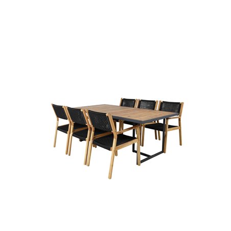 Khung Spisebord - Sort Stål / Acacia (teklook) - 200 * 100cm + Little John Dining Chair - Sort reb / Acacia _6