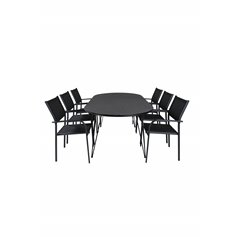 Viga Dining Table - Black Steel / Grey Spray glass - 200*100cm, Santorini Arm Chair (Stackable) - Black alu / Black Textilene_6