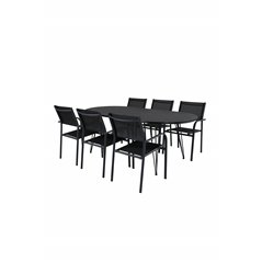 Viga Dining Table - Black Steel / Grey Spray Jäätelö - 200*100cm SanTorini Arm Chair Black Alu/Black Textilene (käytetty)