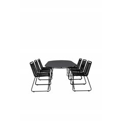 Viga Dining Table - Black Steel / Grey Spray jäätelö - 200*100cm, Lindos Stacking Chair - Black Alu / Black Rope_6