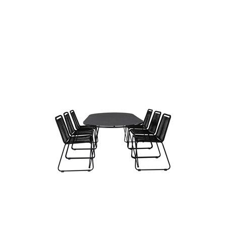 Viga Dining Table - Black Steel / Grey Spray glass - 200*100cm, Lindos Stacking Chair - Black Alu / Black Rope_6