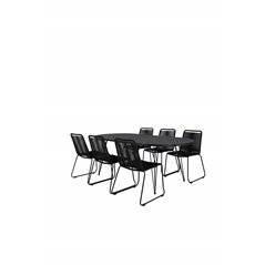 Viga Dining Table - Black Steel / Grey Spray glass - 200*100cm, Lindos Stacking Chair - Black Alu / Black Rope_6