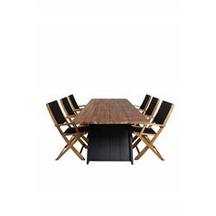 Doory Dining Table - black steel / acacia top in teak look - 250*100cm, Peter foldable chair - rope / Acacia_6