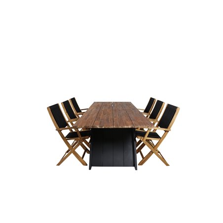 Doory Dining Table - black steel / acacia top in teak look - 250*100cm, Peter foldable chair - rope / Acacia_6