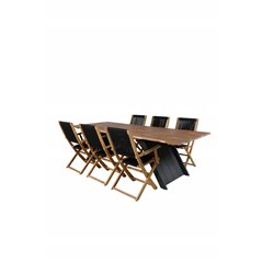 Doory Dining Table - black steel / acacia top in teak look - 250*100cm, Peter foldable chair - rope / Acacia_6