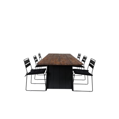 Doory Dining Table - musta teräs / akaasia yläosa tiikki-ilmeellä - 250 * 100cm, Lina-ruokatuoli - Black_6