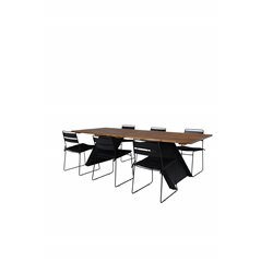 Doory Dining Table - musta teräs / akaasia yläosa tiikki-ilmeellä - 250 * 100cm, Lina-ruokatuoli - Black_6