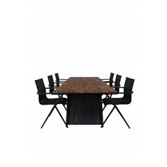 Doory Dining Table - black steel / acacia top in teak look - 250*100cm, Alina Dining Chair - Black Alu / Black Textilene_6