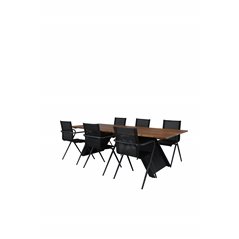 Doory Dining Table - black steel / acacia top in teak look - 250*100cm, Alina Dining Chair - Black Alu / Black Textilene_6