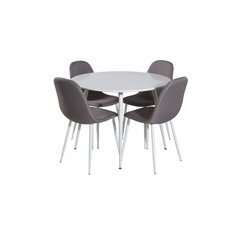 Plaza Round Table 100 cm - White top / White Legs, Polar Dining Chair - Grey / White_4