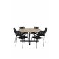 Cruz Dining Table - Black Steel / Acacia (teak look) Lindos Armchair - Black Alu / Black Rope