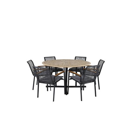 Cruz Dining Table - Black Steel / Acacia (teak look) ø140cm, Dallas Dining Chair