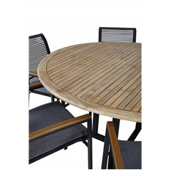 Cruz Dining table - Black Steel / Acacia (teak look) ø140cm, Dallas Dining Chair_6