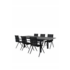 Albany Table - 160/240 Black/Grey, Alina Dining Chair - Black Alu/Black Textilene