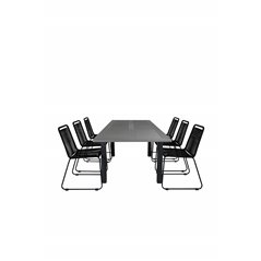 Albany Table - 160/240 - Black/Grey, Lindos Stacking Chair - Black Alu / Black Rope_6