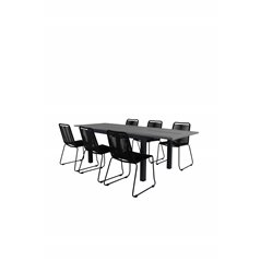 Albany Table - 160/240 - Black/Grey, Lindos Stacking Chair - Black Alu / Black Rope_6