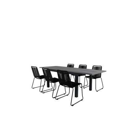 Albany Table - 160/240 - Black/Grey, Lindos Stacking Chair - Black Alu / Black Rope