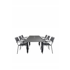 Albany Table - 160/240 - Black/Grey, Lindos Armchair - Black Alu / Grey Rope