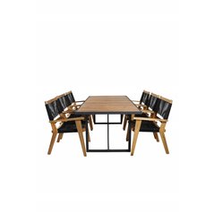 Khung Dining Table - Black Steel / Acacia (teklook) - 200*100cm+Peter Stackable Dining Chair - Black Rope / Acacia KD_6