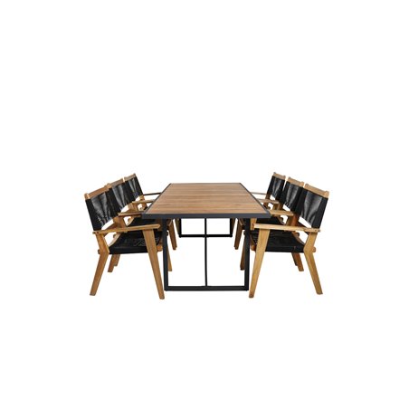 Khung Dining Table - Black Steel / Acacia (teklook) - 200*100cm+Peter Stackable Dining Chair - Black Rope / Acacia KD_6