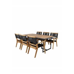 Khung Dining Table - Black Steel / Acacia (teklook) - 200*100cm+Peter Stackable Dining Chair - Black Rope / Acacia KD_6