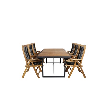 Khung Dining Table - Black Steel / Acacia (teklook) - 200*100cm+Peter 5:pos Chair - Black Rope / Acacia_6