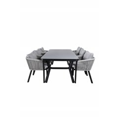 Virya Dining Table - Black Alu / Grey Glass - Big Table+Virya Dining Tuoli K Alu / Grey Cushion