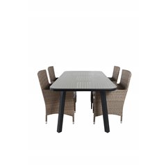 Paola Dining Table - Black Steel / Nature Wicker - 200*100+Malin Armchair - Nature/Sand_6