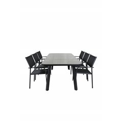 Paola Dining Table - Black Steel / Nature Wicker - 200*100+Santorini Arm Chair (Stackable) - Black alu / Black Textilene_6